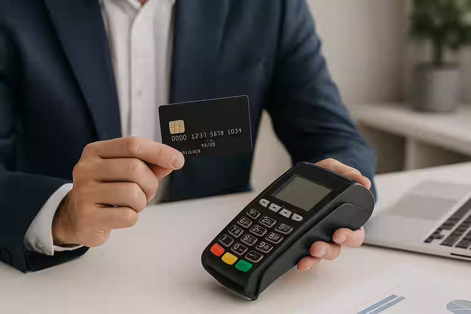 A digital photograph showcases a man’s hands holding a smartphone displaying a multi-user payment interface, symbolizing transparency and fairness in shared payment systems.