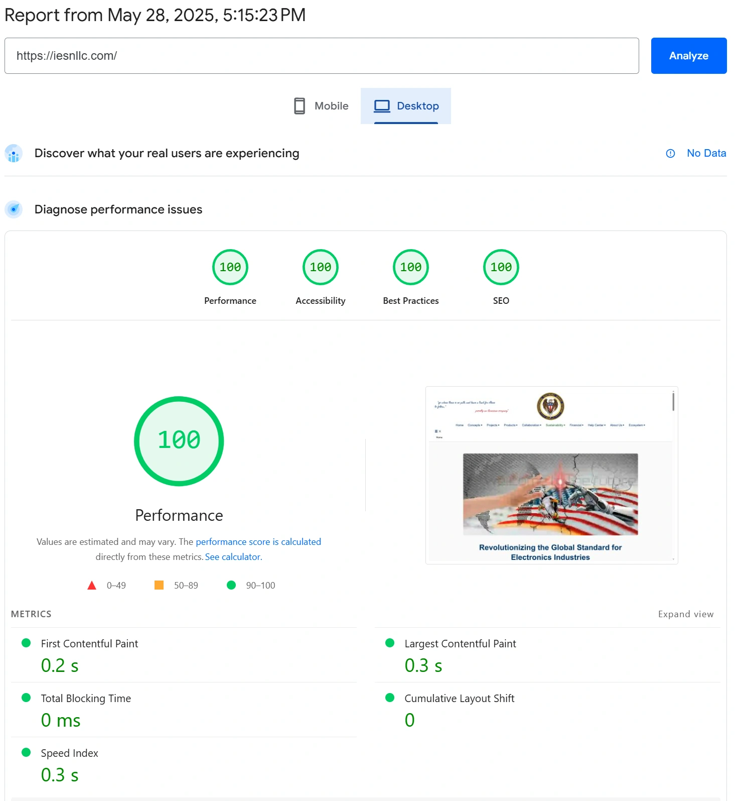 iESN Pagespeed Desktop Score